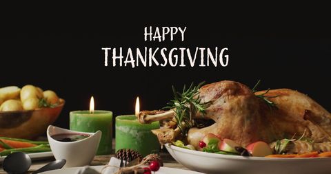 Thanksgiving Table with Turkey, Candles, and Holiday Decorations - Download Free Stock Images Pikwizard.com