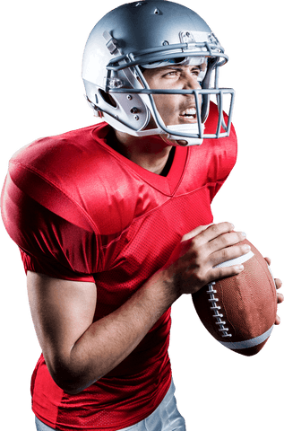 Transparent american football player in action with ball and red jersey
