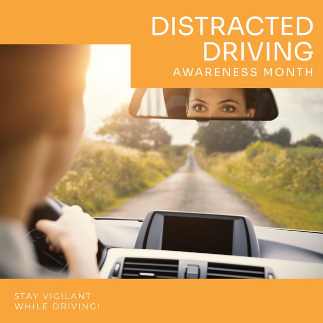 Distracted Driving Awareness with Woman in Rear-View Mirror - Download Free Stock Templates Pikwizard.com