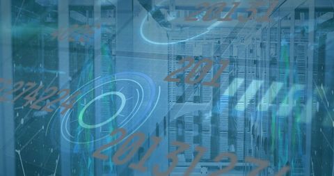 Futuristic Data Center with Holographic Overlays and Server Racks