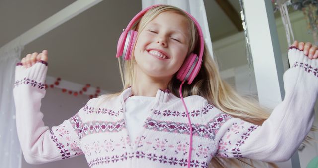 Joyful Young Girl Listening to Music with Headphones - Download Free Stock Images Pikwizard.com