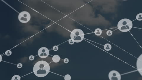 Digital Network Animation Against Cloudy Sky Background
