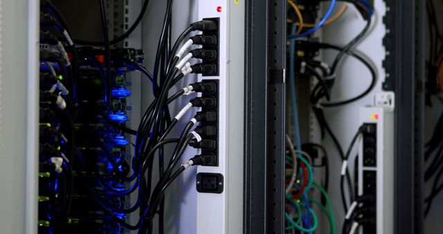 Close-up of Cables and Power Strips in Server Room - Download Free Stock Images Pikwizard.com