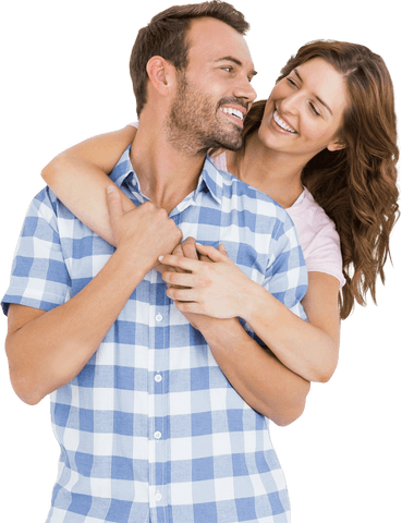 Transparent Happy Couple Embracing with Smiles