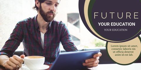 Man Exploring Online Education with Tablet and Coffee in Cafe - Download Free Stock Templates Pikwizard.com