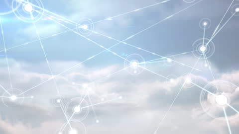 Digital Network Connections Over Cloudy Sky