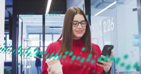 Businesswoman Analyzing Data on Smartphone with Coffee Cup