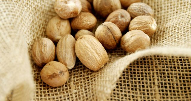 Close-up of nutmegs on sack 4k - Download Free Stock Photos Pikwizard.com