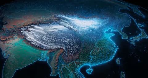 Futuristic Digital Pan Across Asian Topography