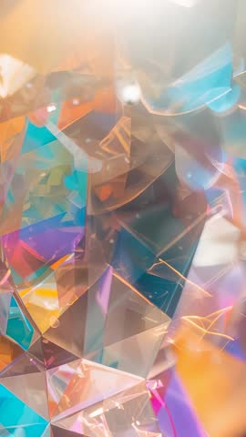 Shifting Prism Macro Vertical Video Iridescent Crystal Facets Bending Warm and Cool Light