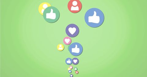 Social media engagement icons on green background
