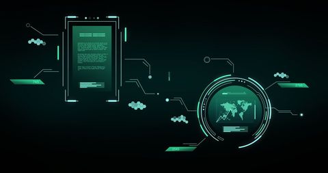 Digital Interface with World Map and Data Graphics