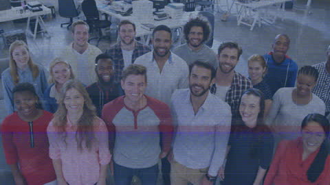 Diverse Business Team in Modern Office with Data Overlay