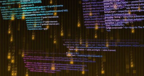 Neon Code Streams with Gold Currency Glyphs on Dark Striped Background, Futuristic Matrix
