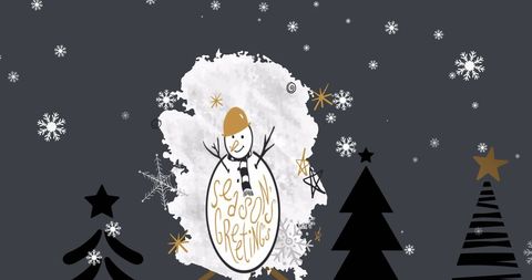 Season's Greetings Design with Snowman and Christmas Trees