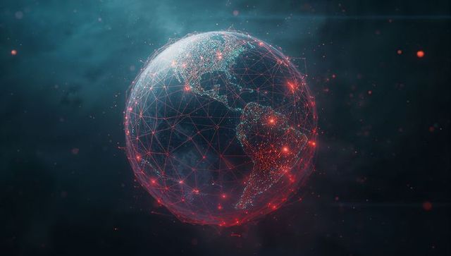 Futuristic Digital Global Connectivity with Networked Earth's Outline