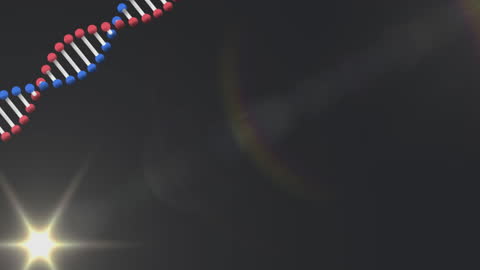 DNA Helix on Dark Background with Glow and Lens Flare