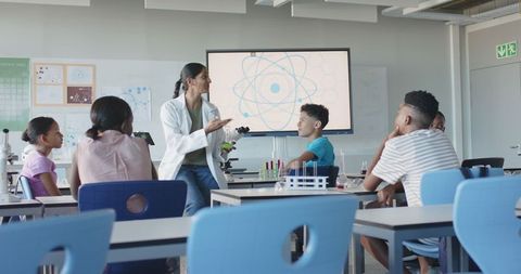 Science Teacher Conducting Experiment in Classroom with Engaged Students
