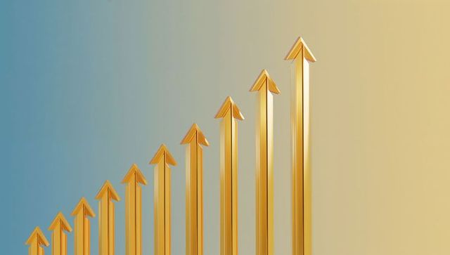 Rising Gold Arrow Bars Showing Upward Growth and Performance Trend on Soft Gradient