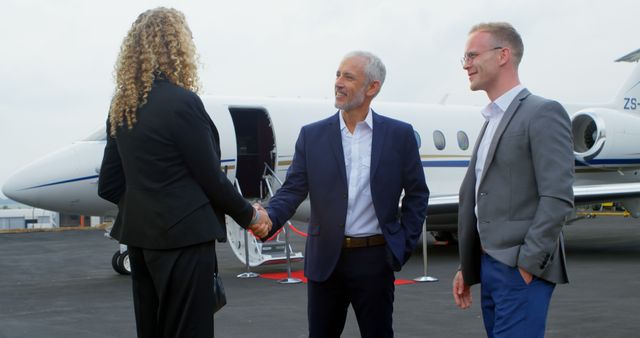 Business Professionals Meeting at Private Jet on Tarmac - Download Free Stock Images Pikwizard.com