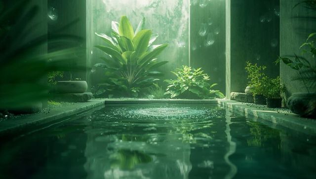 Tranquil Secured Courtyard with Clean Design Elements and Refreshing Greens