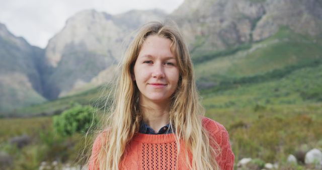 Young Woman Smiling Outdoors in Mountainous Landscape - Download Free Stock Images Pikwizard.com