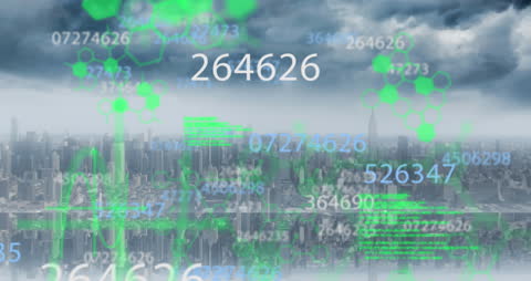Digital Data Streams Overlay Urban Skyline Success