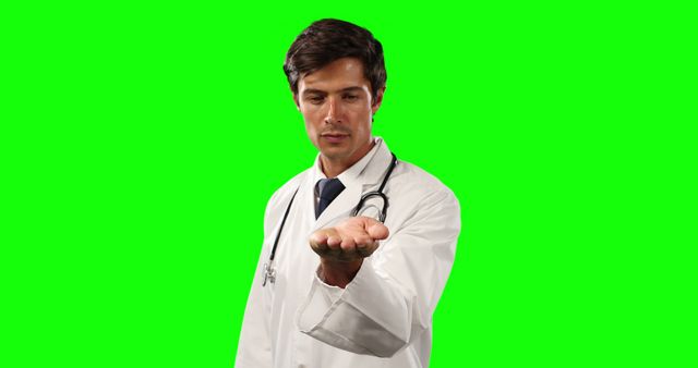 Doctor Holding Out Palm with Green Screen Background - Download Free Stock Images Pikwizard.com