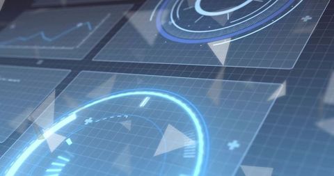 Futuristic Virtual Interface with Charts on Blue Background - Download Free Stock Images Pikwizard.com