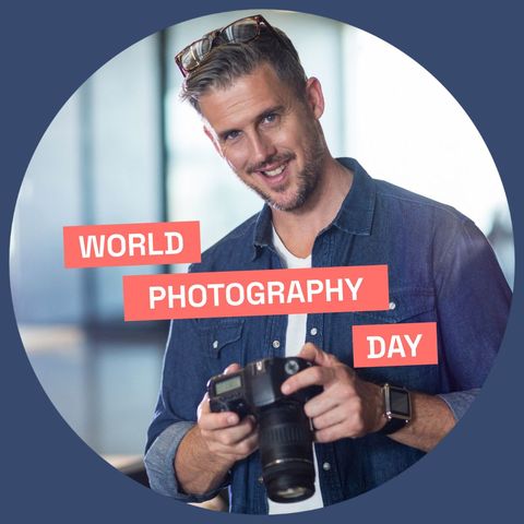 world photography day celebration with smiling photographer - Download Free Stock Templates Pikwizard.com