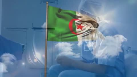 Algerian Flag Waving Over Healthcare Worker Symbolizes Unity