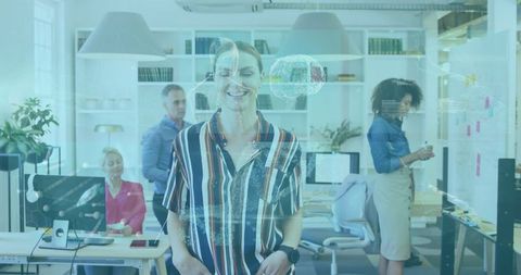 Innovative Office With AI and Technology Concepts Overlay