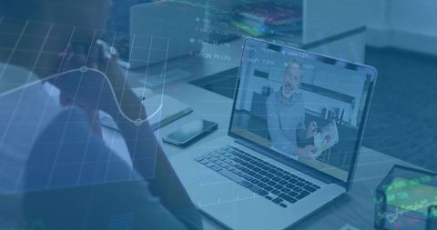 Business Analyst on Virtual Meeting Analyzing Data Display