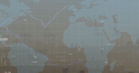 Global Logistics Analysis Network Overlay over Seaport Background