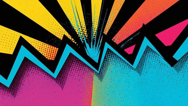 Neon Pop Art Burst with Jagged Turquoise Zigzag and Halftone Explosion Background Graphic