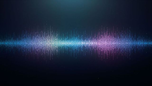 Futuristic glowing audio waveform with neon gradient lights