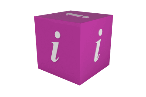 Pink info cube on transparent background with white letter i