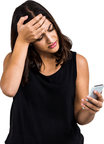 Transparent Worried Woman Holding Smartphone Browsing - Download Free Stock Videos Pikwizard.com