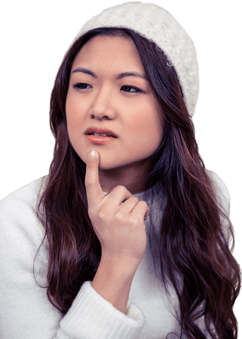 thoughtful asian woman finger on chin transparent background - Download Free Stock Videos Pikwizard.com