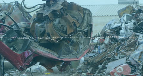 Futuristic Overlay of Data Trends on Industrial Scrap Site