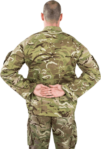 Transparent Soldier in Camouflage Holding Hands Behind Back