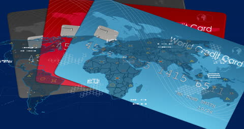 Digital Network with World Map on Credit Cards