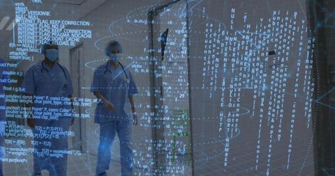 Medical Professionals in Hospital with Digital Technology Overlay