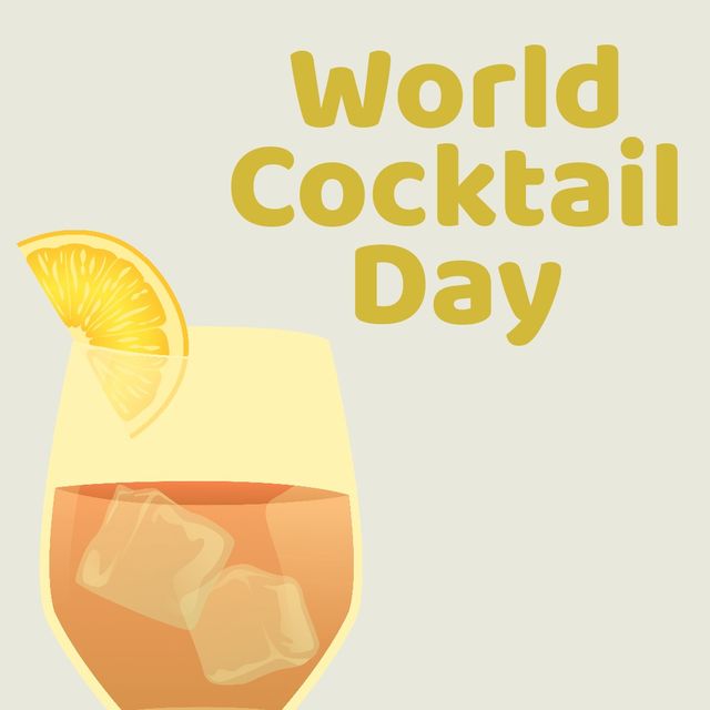 World cocktail day text banner and cocktail icon against grey background. world cocktail day awareness concept