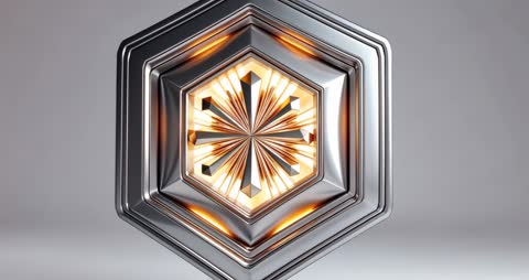 Reflective Silver Hexagon Rotating with Radiant Gold Core
