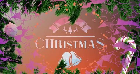 Colorful Christmas Greeting with Pine and Ornaments