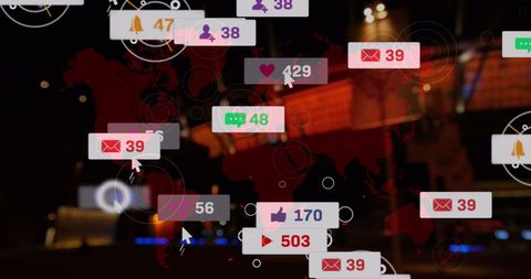 Social Media Notifications Overlay on Global Network Concept