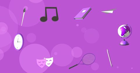 Educational Icons on Purple Background Illustrating School Themes