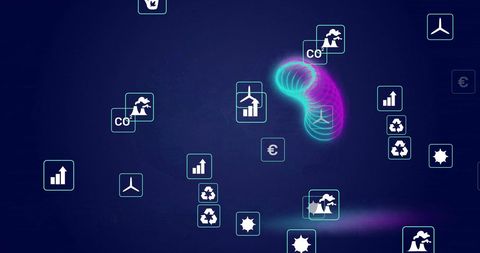 Environmental Icons and Data Over Digital Blue Background