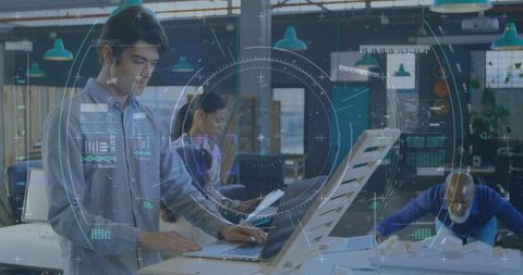 Diverse Team Analyzing Data in High-Tech Office with Digital Interfaces - Download Free Stock Images Pikwizard.com